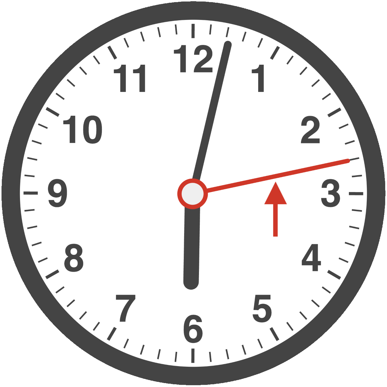 analog clock face with an arrow showing the second hand